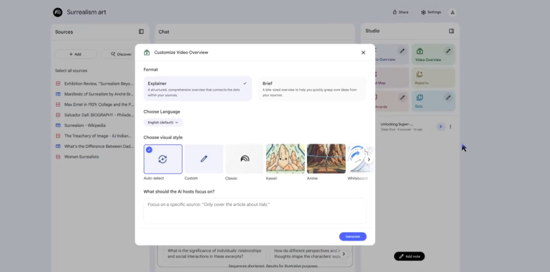 Customization of Video Overviews in NotebookLM