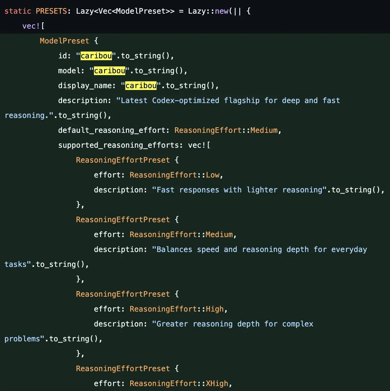 Caribou codename spotted