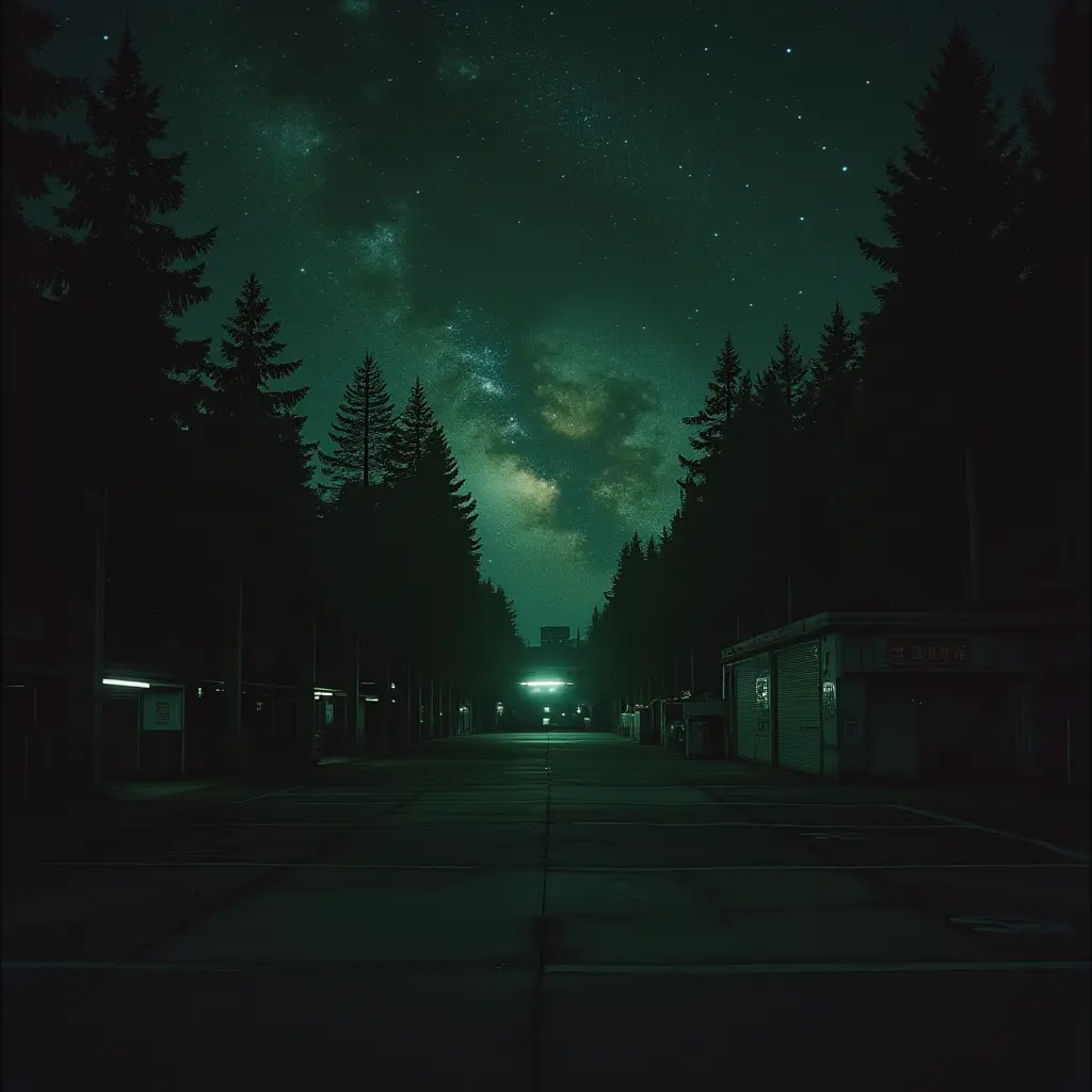 green majestic forest with shining stars