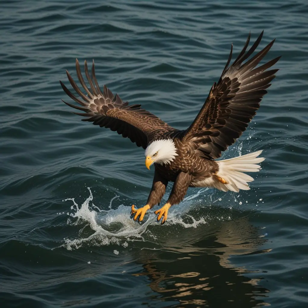 An eagle preying on the surface of water 