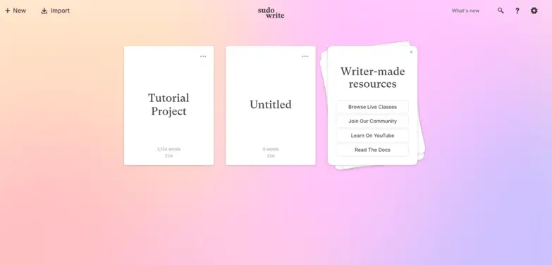 sudowrite ai tool dashboard