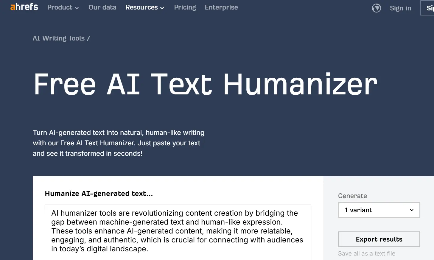 Ahref humannizer tool