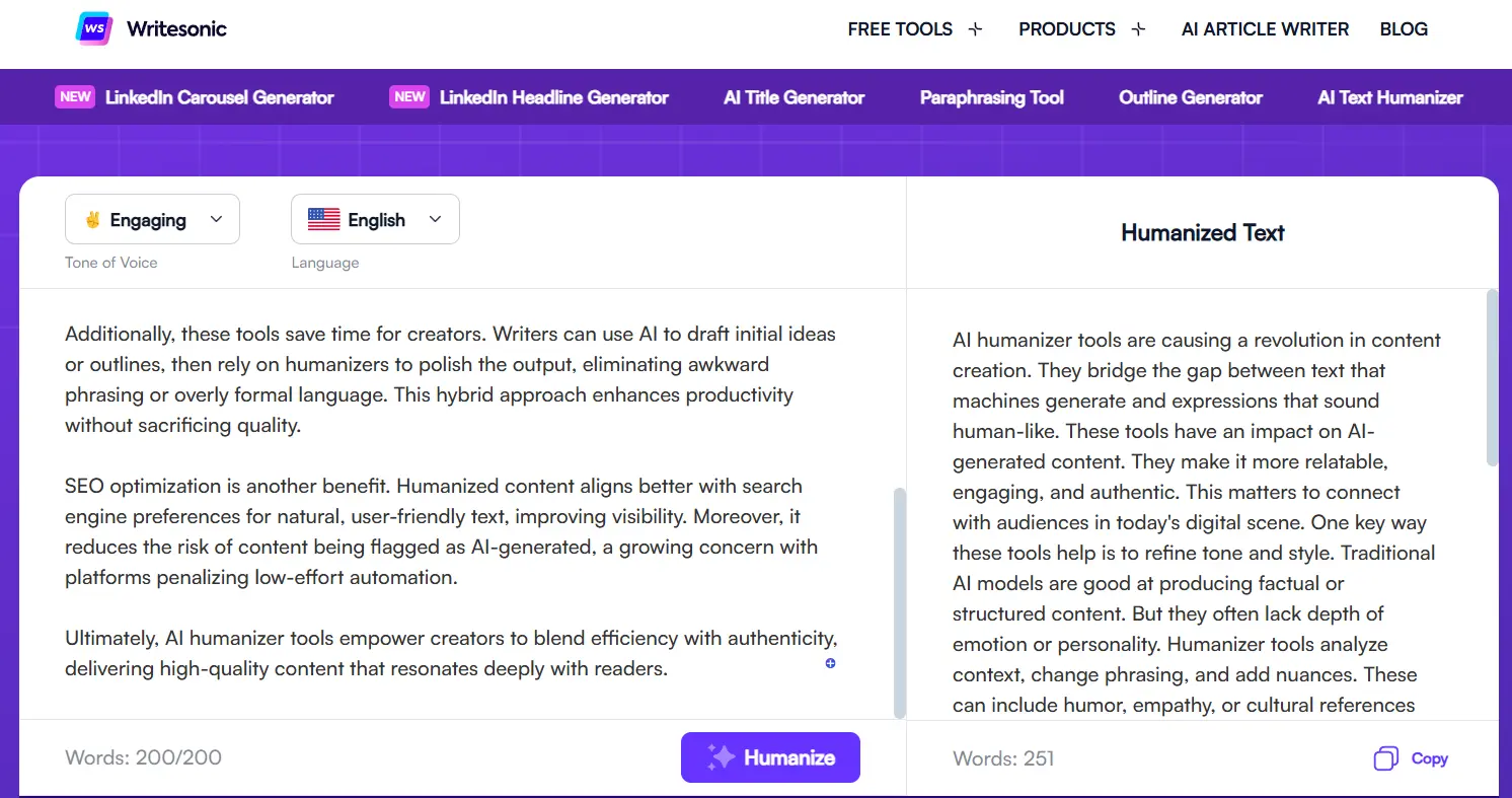 Writesonic tool
