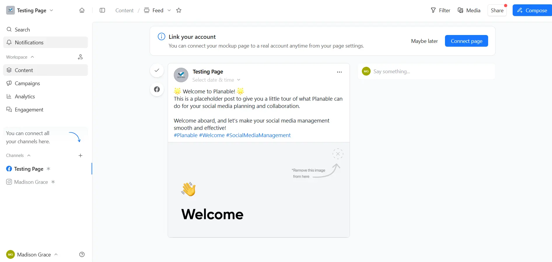 Final dashboard of Planable