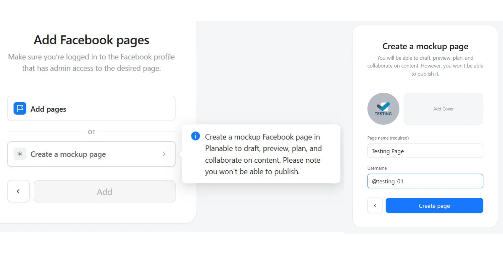 Adding mockup social account on Planable AI