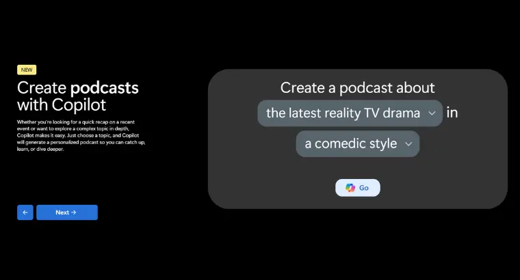 Copilot's new Create Podcast feature