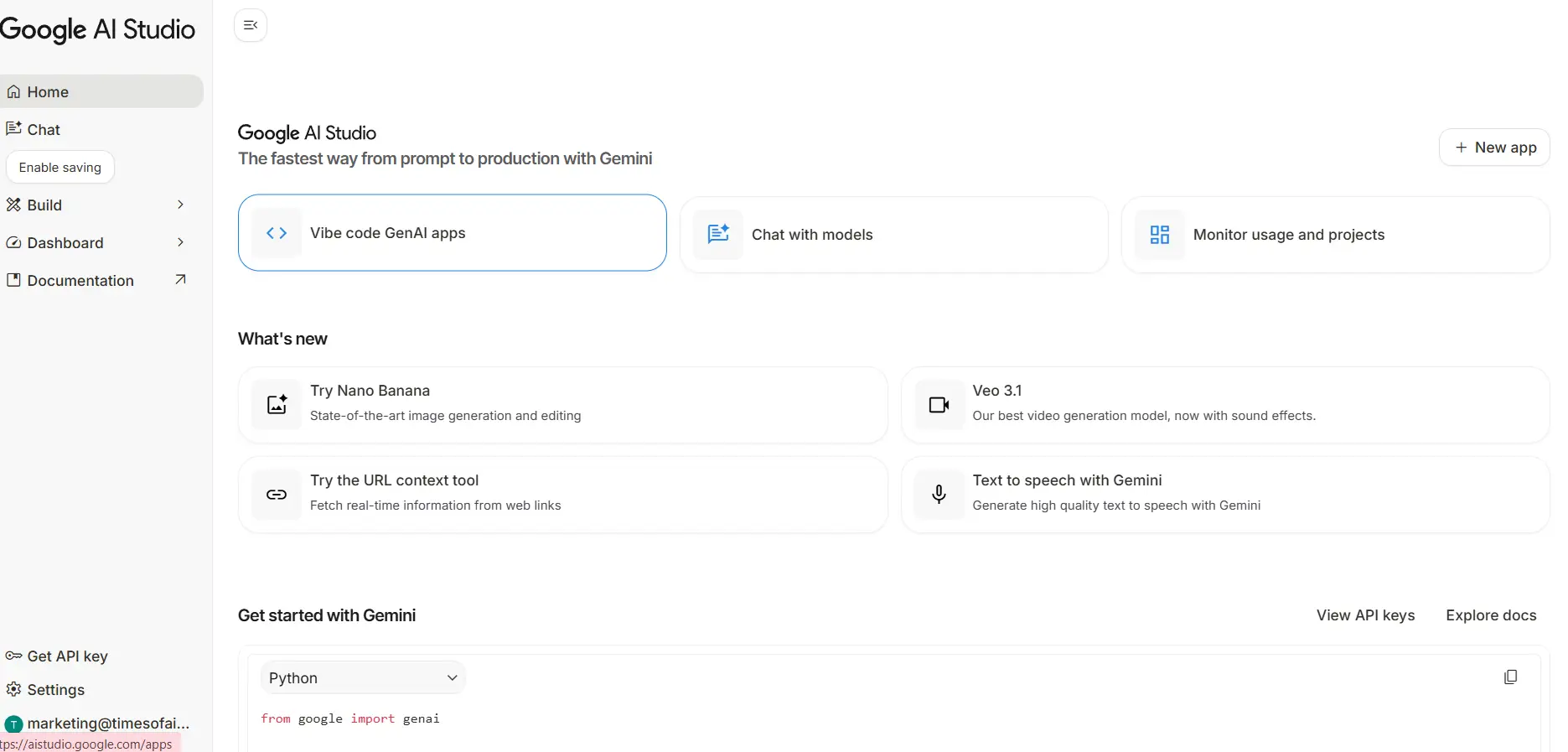 Vibe Coding from the Home Dashboard