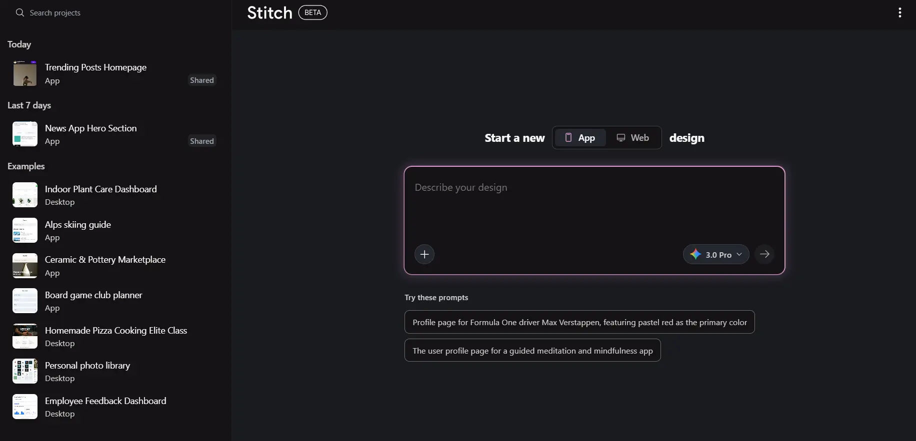 Image of Google Stitch dashboard